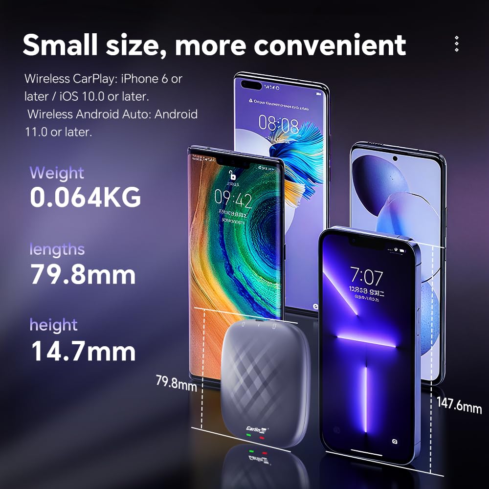 Carlinkit CarPlay AI Box Android 13.0 sem fio CarPlay e adaptador